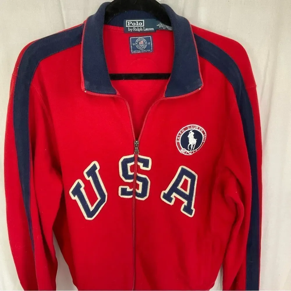 Polo by Ralph Lauren 2012 USA Olympic Team Full Zip Red Sweater Men's Size Large - Picture 3 of 15